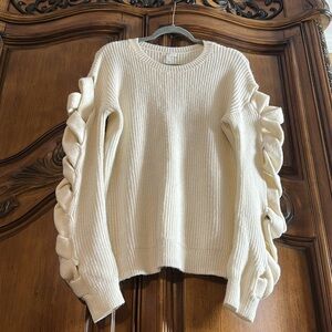 Nordstrom Leith Cream Like NEW Knit  Sweater with Braided Long Sleeves Large
